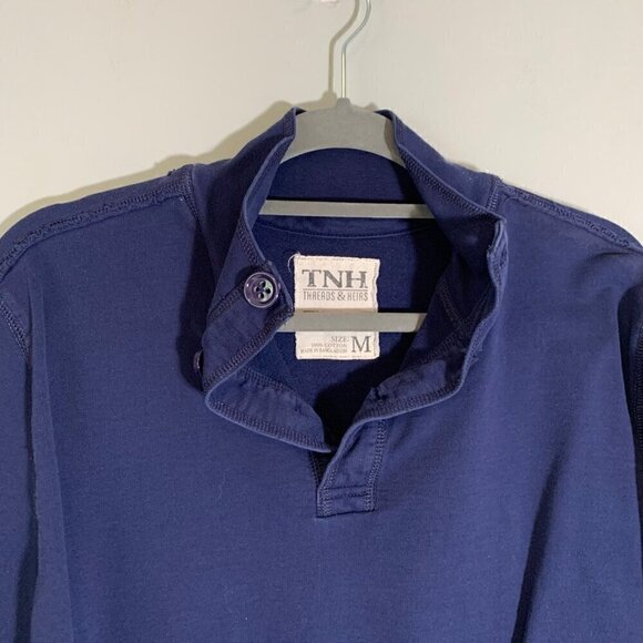 TNH Threads & Heirs blue collared quarter button pullover lightweight sweater - Picture 4 of 11